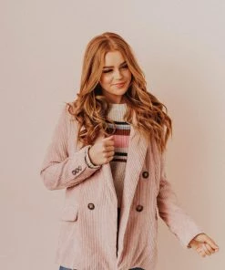 Lucy Avenue Joni Corduroy Jacket Blush Tops