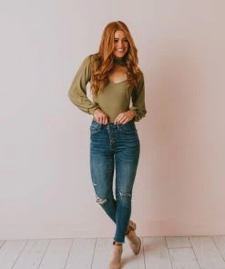Vendor-unknown Suki Ribbed Bodysuit Olive Tops