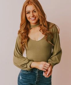 Vendor-unknown Suki Ribbed Bodysuit Olive Tops