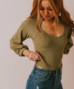 Vendor-unknown Suki Ribbed Bodysuit Olive Tops