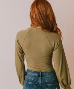 Vendor-unknown Suki Ribbed Bodysuit Olive Tops