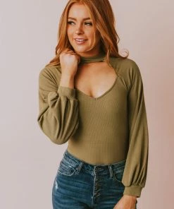 Vendor-unknown Suki Ribbed Bodysuit Olive Tops