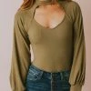 Vendor-unknown Suki Ribbed Bodysuit Olive Tops