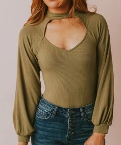 Vendor-unknown Suki Ribbed Bodysuit Olive Tops