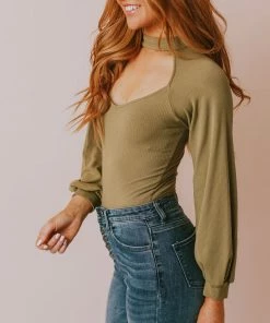 Vendor-unknown Suki Ribbed Bodysuit Olive Tops