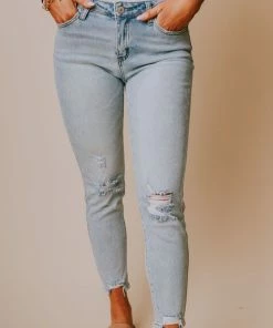 Finch Mid Rise Distressed Skinny Jeans Light Wash Bottoms