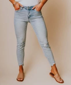 Finch Mid Rise Distressed Skinny Jeans Light Wash Bottoms
