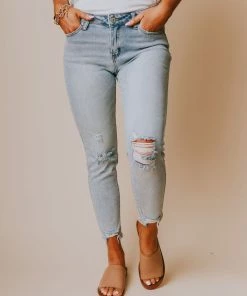 Finch Mid Rise Distressed Skinny Jeans Light Wash Bottoms