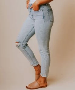 Finch Mid Rise Distressed Skinny Jeans Light Wash Bottoms