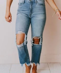 KanCan Spencer High Rise Distressed Mom Jeans Bottoms