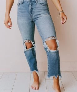 KanCan Spencer High Rise Distressed Mom Jeans Bottoms