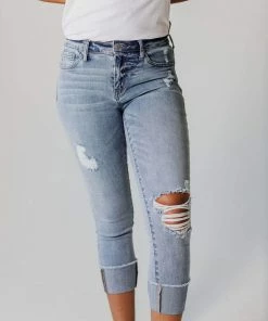 Jen Cuffed Distressed Jeans Bottoms