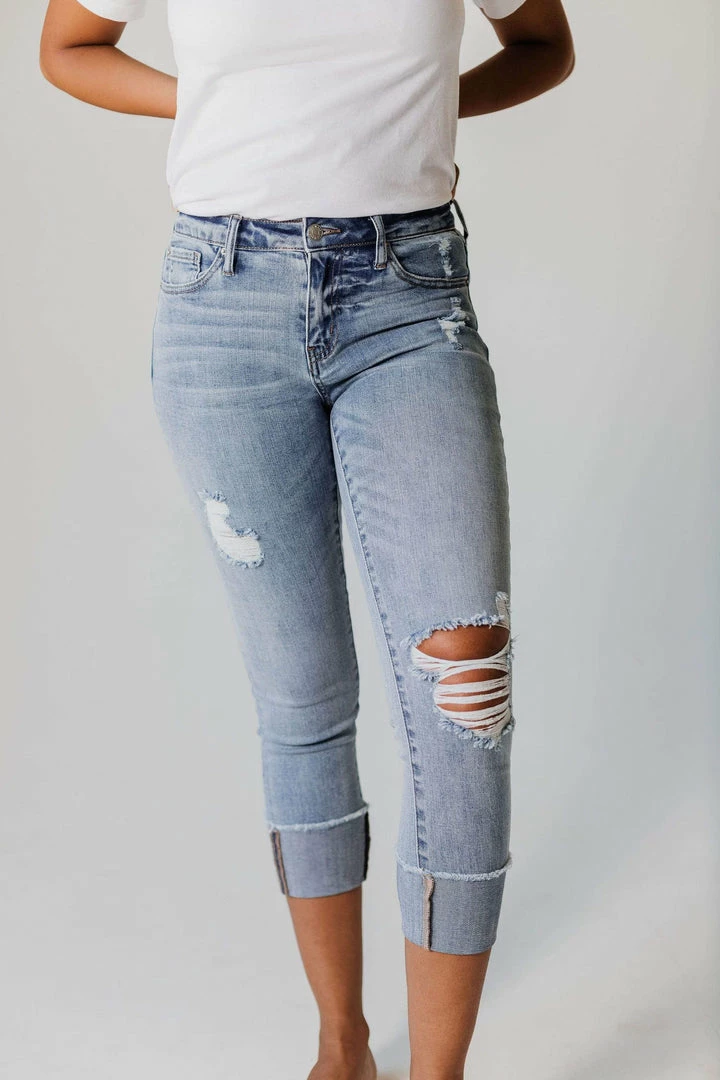 Jen Cuffed Distressed Jeans Bottoms 3 Jen Cuffed Distressed Jeans Bottoms