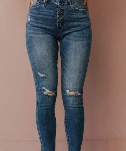 Laurie High Rise Button Fly Skinny Jeans Medium Wash Bottoms