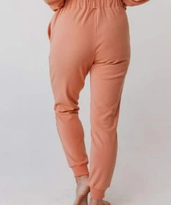 Vendor-unknown Bottoms Miley Flower Embroidered Sweatpants Salmon