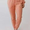 Vendor-unknown Bottoms Miley Flower Embroidered Sweatpants Salmon