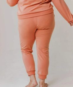 Vendor-unknown PLUS Miley Flower Embroidered Sweatpants Salmon