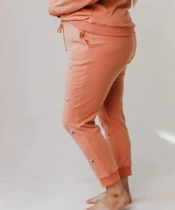 Vendor-unknown PLUS Miley Flower Embroidered Sweatpants Salmon