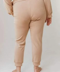 Vendor-unknown PLUS Miley Flower Embroidered Sweatpants Taupe Plus Size