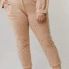 Vendor-unknown PLUS Miley Flower Embroidered Sweatpants Taupe Plus Size