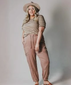 Vendor-unknown Plus Size Ashlyn Moto Joggers Taupe