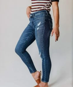 Vendor-unknown Bottoms Sawyer Mid Rise Lightly Distressed Skinny Jeans