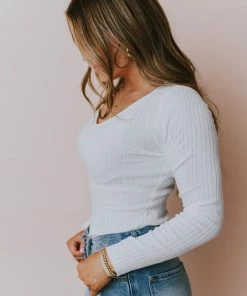 Lucy Avenue Tops Charli Rib Knit Bodysuit Ivory