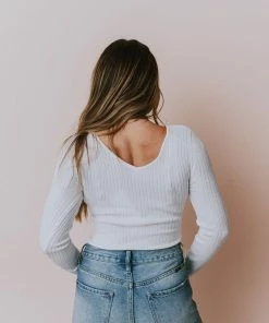 Lucy Avenue Tops Charli Rib Knit Bodysuit Ivory