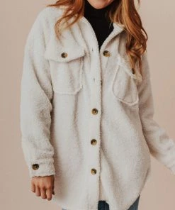 Vendor-unknown Aluna Fuzzy Jacket Off White Tops