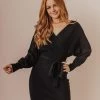 Lucy Avenue Dresses Blome V-Neck Sweater Mini Dress Black