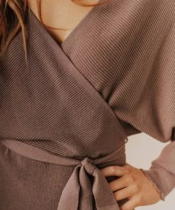 Lucy Avenue Blome V-Neck Sweater Mini Dress Mocha