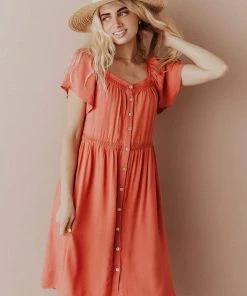 Vendor-unknown Brigitta Button Up Dress Marsala Dresses