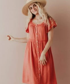 Vendor-unknown Brigitta Button Up Dress Marsala Dresses
