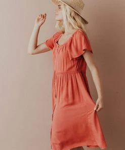 Vendor-unknown Brigitta Button Up Dress Marsala Dresses