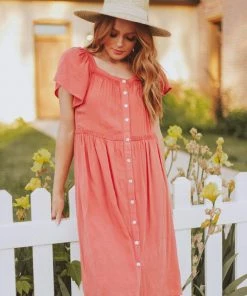 Vendor-unknown Brigitta Button Up Dress Marsala Dresses