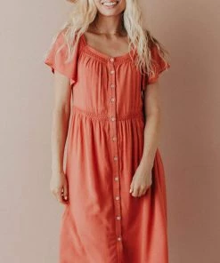 Vendor-unknown Brigitta Button Up Dress Marsala Dresses