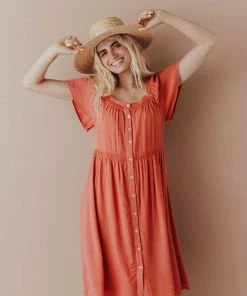 Vendor-unknown Brigitta Button Up Dress Marsala Dresses