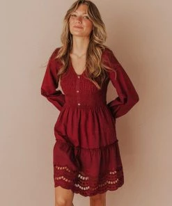 Vendor-unknown Claudia Smocked Eyelet Mini Dress Berry