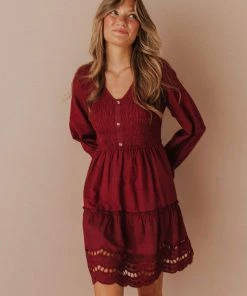 Vendor-unknown Claudia Smocked Eyelet Mini Dress Berry