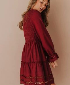 Vendor-unknown Claudia Smocked Eyelet Mini Dress Berry