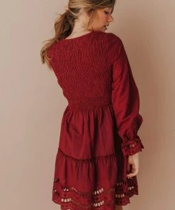 Vendor-unknown Claudia Smocked Eyelet Mini Dress Berry