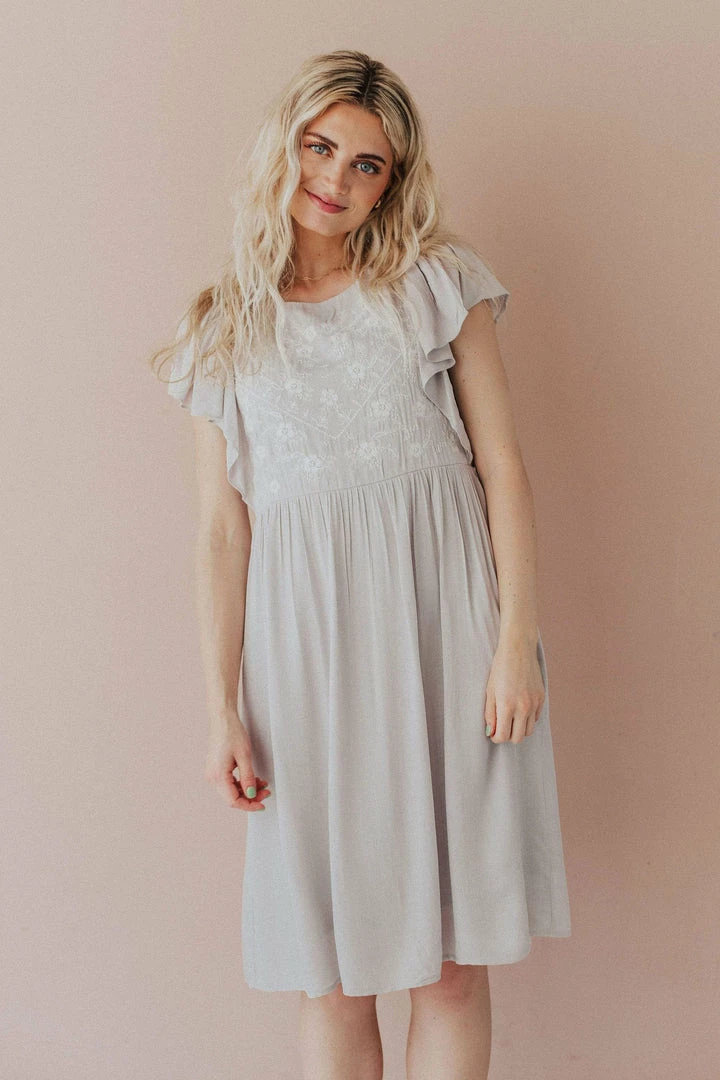 Vendor-unknown Dixie Embroidered Mini Dress Light Grey 6 Vendor-unknown Dixie Embroidered Mini Dress Light Grey