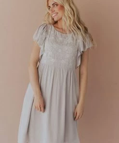 Vendor-unknown Dixie Embroidered Mini Dress Light Grey