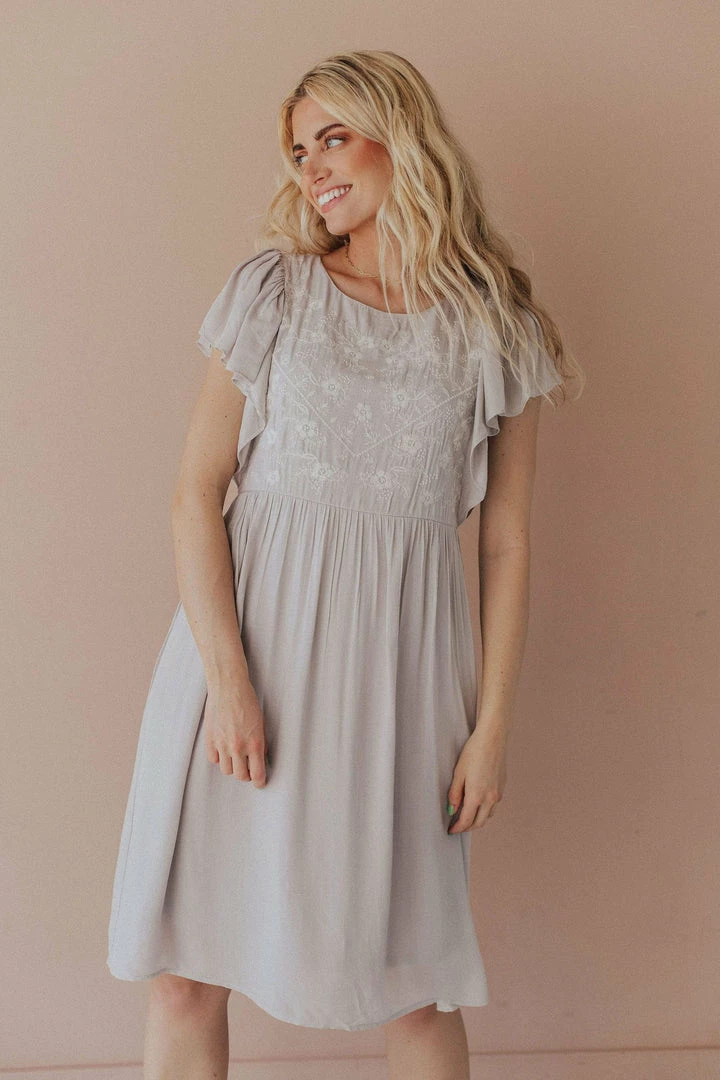 Vendor-unknown Dixie Embroidered Mini Dress Light Grey 4 Vendor-unknown Dixie Embroidered Mini Dress Light Grey