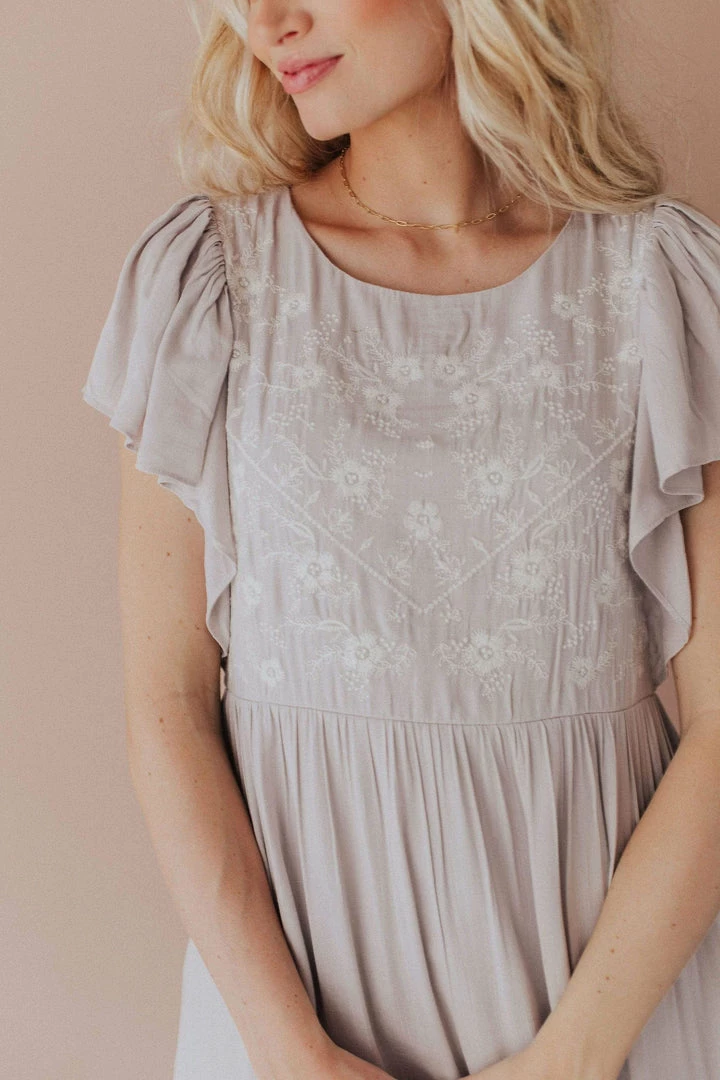 Vendor-unknown Dixie Embroidered Mini Dress Light Grey 5 Vendor-unknown Dixie Embroidered Mini Dress Light Grey