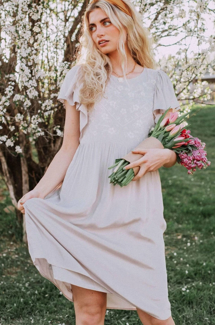 Vendor-unknown Dixie Embroidered Mini Dress Light Grey 3 Vendor-unknown Dixie Embroidered Mini Dress Light Grey