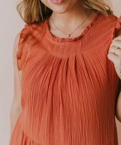 Etta Ruffle Sleeve Maxi Dress Brick Dresses