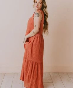 Etta Ruffle Sleeve Maxi Dress Brick Dresses