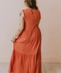 Etta Ruffle Sleeve Maxi Dress Brick Dresses