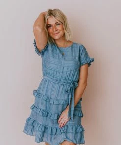 Kai Tiered Ruffle Dress Blue